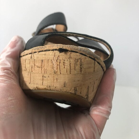 BORN Sandals Women's Size 10 Black Wedge Open Toe Shoes CQL12 883603 - Picture 4 of 12